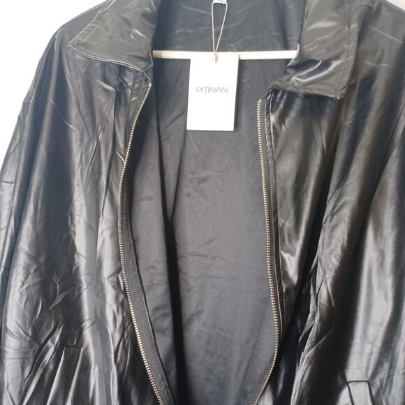 PITINAN Pleather Jacket Women Faux Leather Shacket Casual Long Sleeve Zip Up XL - Picture 4 of 6